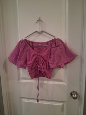 Anthropologie Mauve Pink Ruched Off-Shoulder Crop Top Size XXS